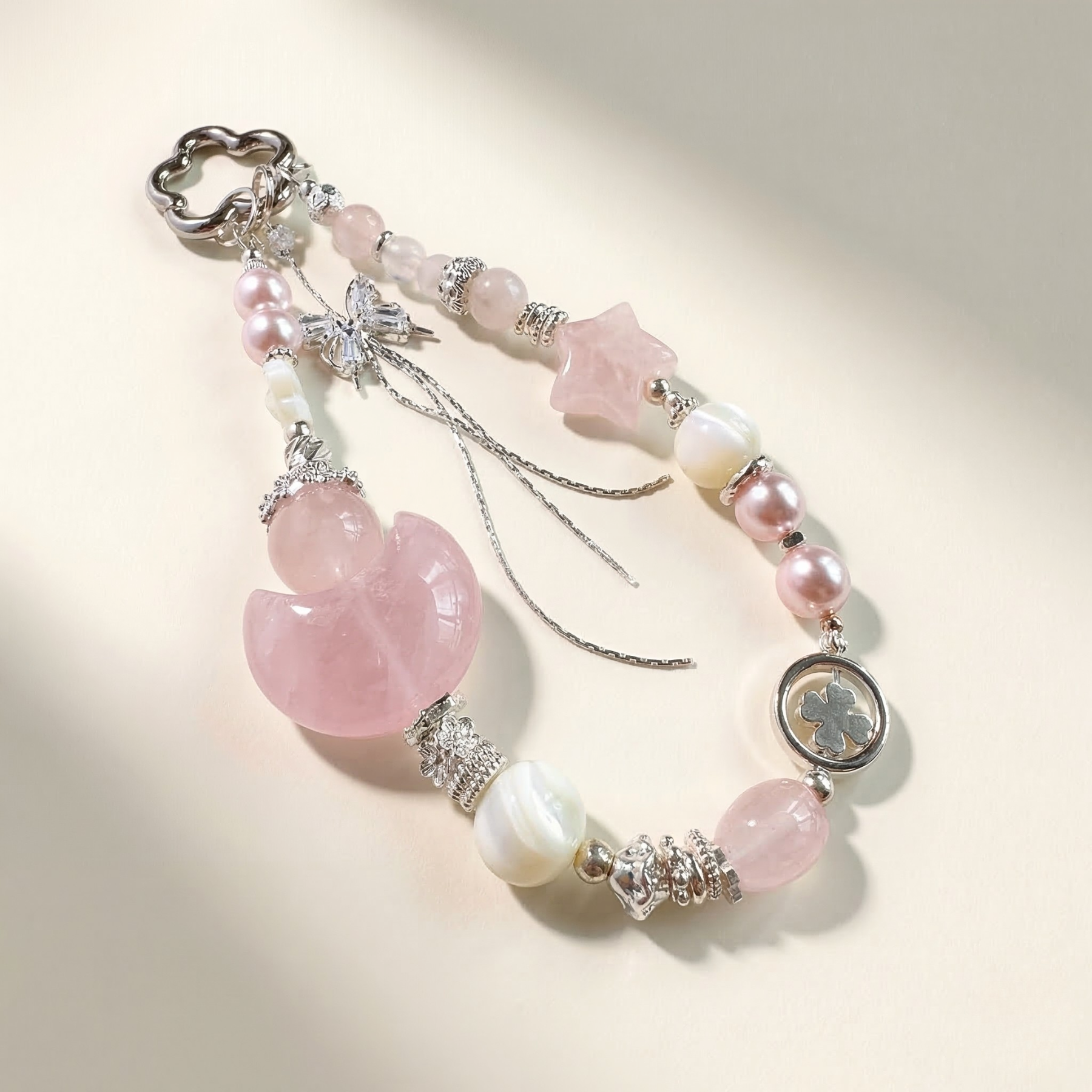 粉晶-貝珠手機鏈